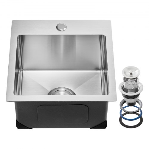 

VEVOR 15 inch Kitchen Sink Workstation, 304 Stainless Steel Top Mount Sinks, Drop-In Single Bowl Farmhouse Basin with Accessories, Household Dishwasher Sinks for RV, Prep Kitchen, Laundry Room, Bar