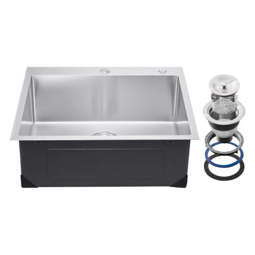 

VEVOR 25 inch Kitchen Sink Workstation, 304 Stainless Steel Top Mount Sinks, Drop-In Single Bowl Farmhouse Basin with Accessories, Household Dishwasher Sinks for RV, Prep Kitchen, Laundry Room, Bar
