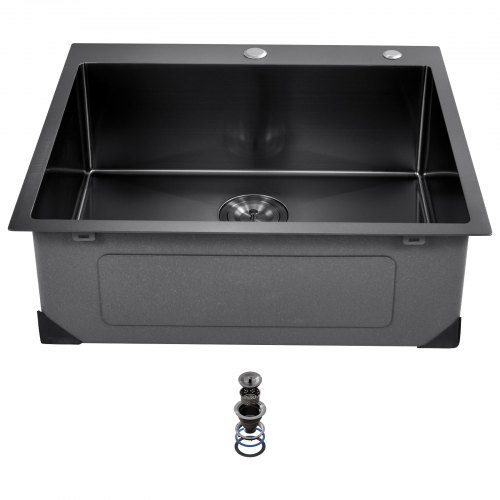 VEVOR 25 inch Kitchen Sink Workstation, 304 Stainless Steel Top Mount Sinks, Drop-In Single Bowl Farmhouse Basin with Accessories, Household Dishwasher Sinks for RV, Prep Kitchen, and Bar (Black)