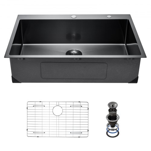 

VEVOR 33 inch Kitchen Sink Workstation, 304 Stainless Steel Top Mount Sinks, Drop-In Single Bowl Farmhouse Basin with Accessories, Household Dishwasher Sinks for RV, Prep Kitchen, and Bar (Black)