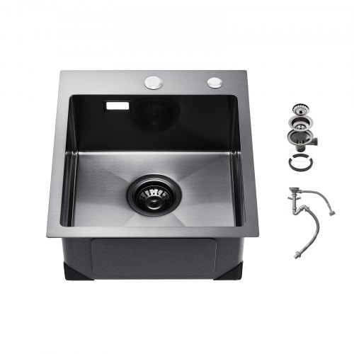 

VEVOR 40cm Kitchen Sink Topmount Single Bowl Drop-In Basin Stainless Steel Black