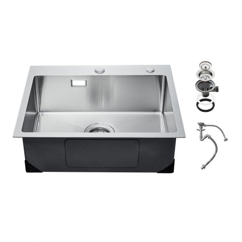 

VEVOR 55cm Kitchen Sink Top Mount Single Bowl Drop-In Basin Stainless Steel Bar