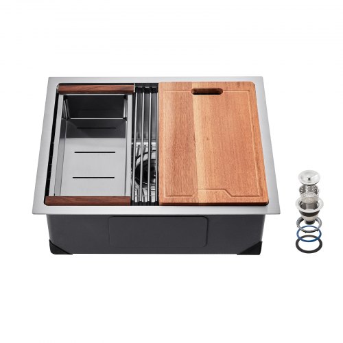 VEVOR 23 inch Kitchen Sink Workstation, 304 Stainless Steel Undermount Sink, Drop-In Single Bowl Farmhouse Basin with Ledge & Multiple Accessories, Ho