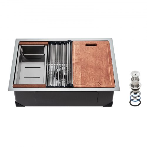 VEVOR 30 inch Kitchen Sink Workstation, 304 Stainless Steel Undermount Sink, Drop-In Single Bowl Farmhouse Basin with Ledge & Multiple Accessories, Ho