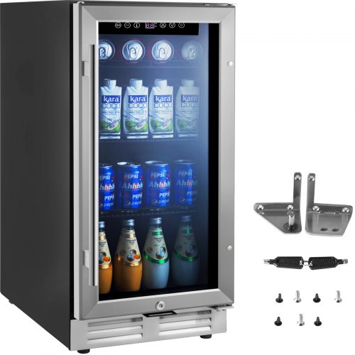 VEVOR 24'' Built-in Beverage Cooler, Stainless Steel Beverage Refrigerator with Embraco Compressor, for Home Bar Office Commercial Outdoor Indoor Use, (Glass Door Refrigerator)