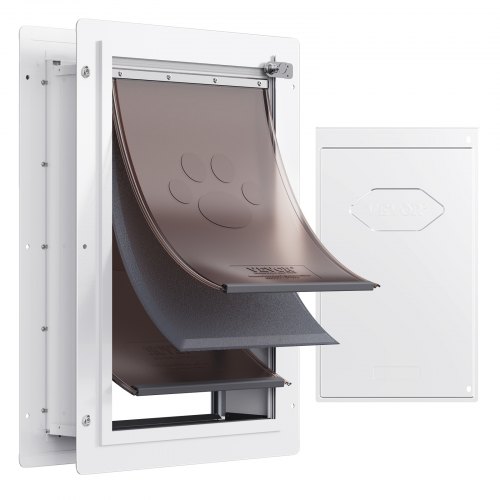 

VEVOR Pet Door, 12.28" x 17.13" Metal Frame with Lock and 3-Flap System Weatherproof Doggy Door, Easy to Install in Interior or Exterior Walls, Pet Door Suitable for Cat Doggie Kitties (White-Medium)