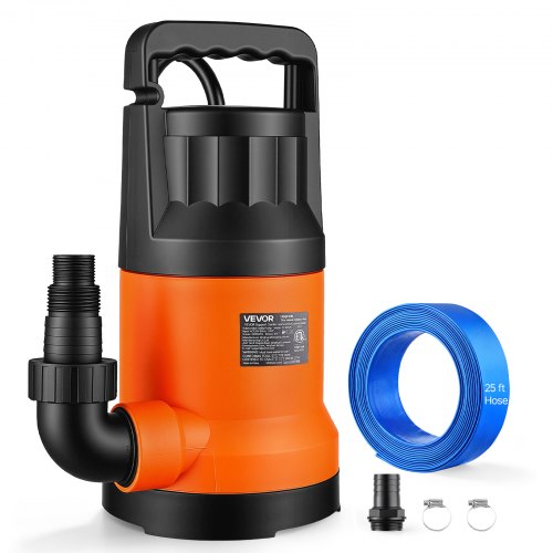 Vevor Submersible Water Pump with 25 ft Hose 1.2 HP 5000 GPH Sump Pump, Portable Water Removal, Thermoplastic Material, for Swimming Pool Draining Garden Ponds Hot Tubs Basements, IPX8 Waterproof