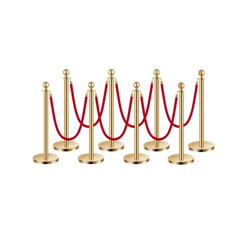 

8 Pcs Gold Stanchion Post 6 Red Velvet Ropes Sand Injection Hollow Base