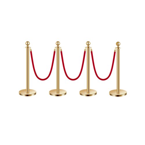 

4 Pcs Gold Stanchion Post 3 Red Velvet Ropes Sand Injection Hollow Base