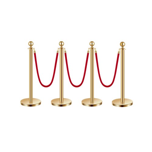 

VEVOR 4 Pcs Gold Stanchion Post 3 Red Velvet Ropes Sand Injection Hollow Base