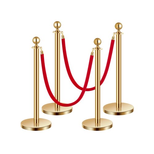 

VEVOR 4 Pcs Gold Stanchion Post 2 Red Velvet Ropes Sand Injection Hollow Base