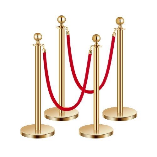 

VEVOR 4 Pcs Gold Stanchion Post 2 Red Velvet Ropes Sand Injection Hollow Base