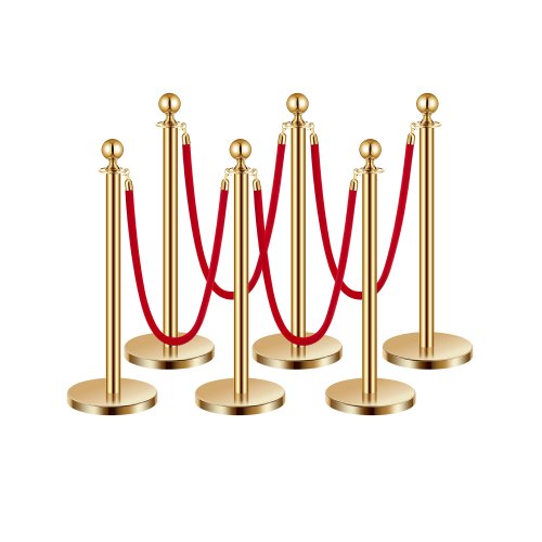 

VEVOR Stanchions and Velvet Ropes 6Pcs, Hollow Base with Stainless Steel Post, 4 Red Velvet Ropes and Posts, Crowd Control Barriers Gold Stanchions, Red Carpet Runner Poles for Party Supplies