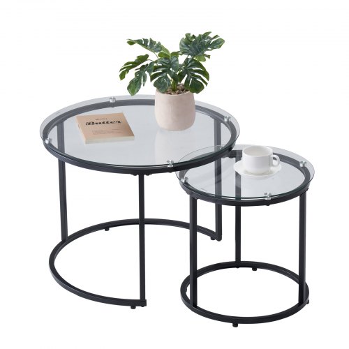 

Nesting Coffee Table Set of 2 Glass Coffee Table 23.6 in for Living Room