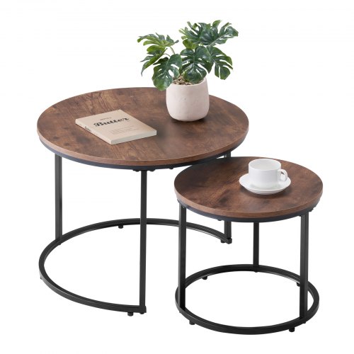 

Nesting Coffee Table Set of 2 Round Coffee Table 23.6 in (Brown & Black)