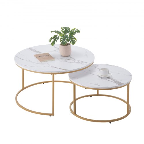 

Nesting Coffee Table Set of 2 Round Coffee Table 31.5 in (White & Gold)
