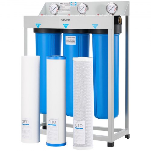 

VEVOR Whole House Water Filter System, 3-Stage | Sediment, PHO, CTO | 4.5" x 20" Home Water Purifier Filter Reduce Chlorine, Bad Taste, Odor, Rust, Prevent Scale and Corrosion