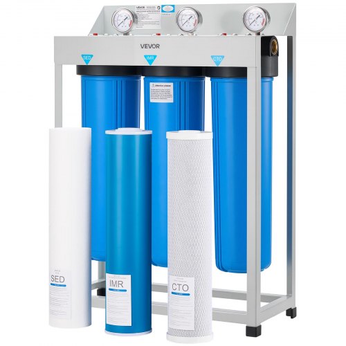 Vevor Whole House Water Filter System, 3-Stage | Sediment, Imr, Cto | 4.5" X 20" Home Water Purifier Filter Reduce Iron, Manganese, Chlorine, Bad Tas-image