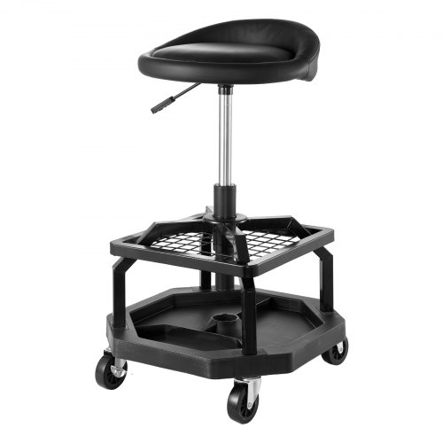 VEVOR Rolling Shop Stool, Pneumatic Garage Seat/Work Stool with 136 kg Capacity, Adjustable Height Roller Creeper Seat, 360° Swivel Padded Workshop