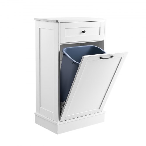 

Tilt Out Trash Bin Cabinet Freestanding Kitchen Garbage Holder with Drawer