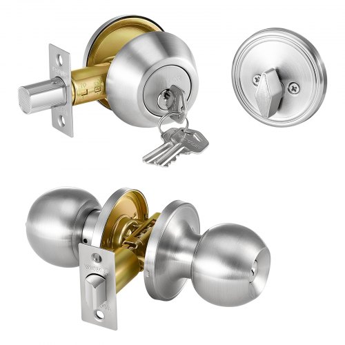 

Entry Door Knob and Deadbolt Set Satin Nickel Single Cylinder Deadbolt