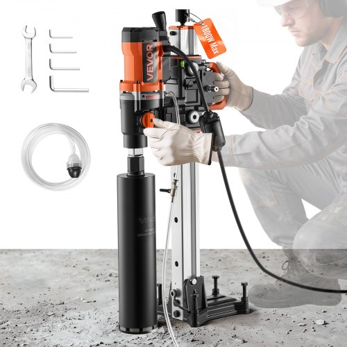Vevor Diamond Core Drilling Machine Dry and Wet 0.8"-8" Drilling Capacity, 4.25" Wet Drill Bit, Brushless Core Drill Rig with Stand, 1800W 810RPM/1340RPM, UNC1 1/4–7 Thread for Concrete Brick Stone