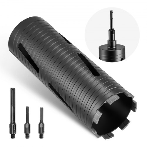 

VEVOR Core Drill Bit, 3-1/2 inch Diameter, 9-1/2 inch Drilling Depth, 5/8-11 Internal Thread, Diamond Dry Coring Bit with 3 Adapters, Pilot Drill and Hex Wrench, for Concrete, Red Bricks, and Masonry