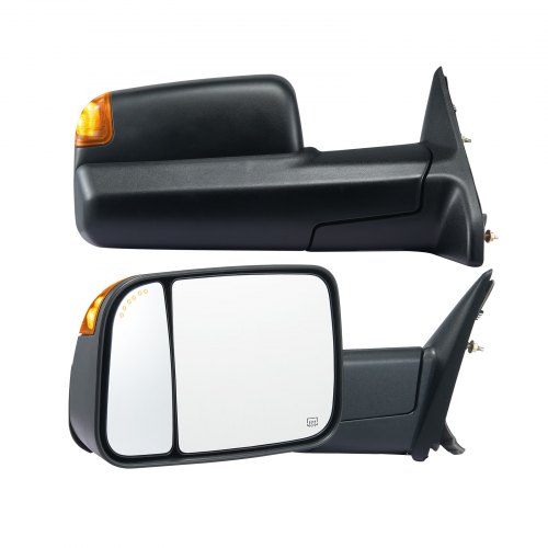 

VEVOR Towing Mirrors, Left & Right Pair Set for 2009-2023 Dodge Ram 1500 2500 3500, Power Heated with Signal Light & Puddle Light, Plane & Convex Glass, Manual Controlling Flipping Folding, Black