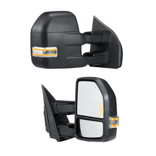 

VEVOR Towing Mirrors, Left & Right Pair Set for 2015-2018 Ford F150, Power Heated with Signal Light & Puddle Light, Plane & Convex Glass, Manual Controlling Telescoping Folding, Heating Defrost, Black