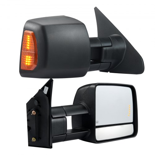 

VEVOR Towing Mirrors Fit for 2007-2017 Toyota Tundra, Power Heated Tow Mirror with Signal Light/LED Arrow Signal Light, Plane & Convex Glass, Manual Controlling Telescoping Folding, Black