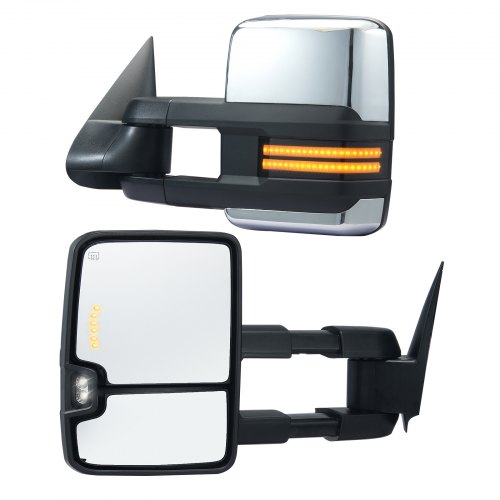 

VEVOR Towing Mirrors, Left & Right Pair Set for Chevrolet Silverado (2003-2007)/GMC/Cadillac, Power Heated Tow Mirror with Signal Light, Manual Controlling Telescoping Folding, Heating Defrost, Silver