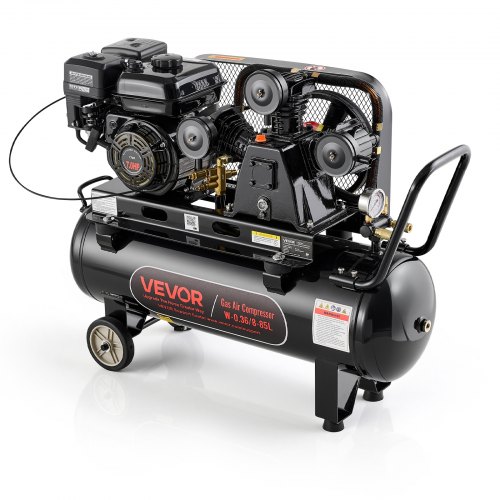 Vevor 20 Gallon Gas Powered Air Compressor, 7HP 6.2CFM at 90 PSI Air Tank, Gas-Driven Air Compression System with Three-Cylinder Piston Pump, 115 PSI Max Pressure, 2 Wheels for Workshops Constructions