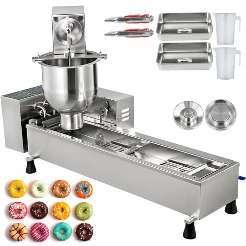 VEVOR 110V Commercial Silver Automatic Donut Making Machine, Single Row Auto Doughnut Maker with 7L Hopper, 3 Sizes Moulds, Intelligent Control Panel