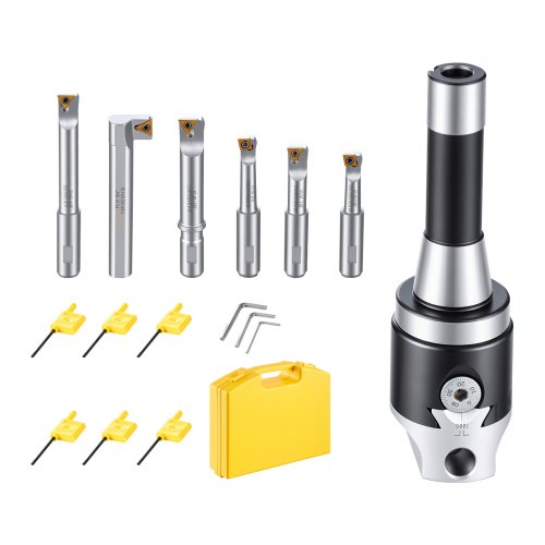 VEVOR R8 Boring Head 2-Inch Indexable 8 Piece Boring Bar Set with R8 Shank, for Milling Machine Drill Press, 7/16" to 4-1/2", Precision Bore Diameter