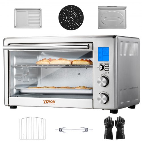 

VEVOR 10-IN-1 Convection Oven, 28L/29.6Qt Multifunctional Conventional Oven Countertop, 1800W 4-Tier Toaster with Front Glass Door, with Trays Wire Racks Gloves, Home and Commercial Use