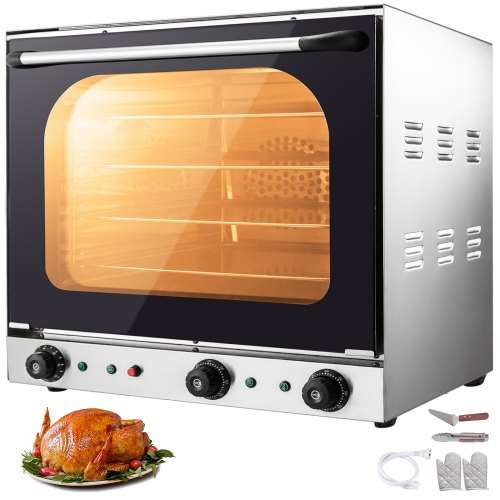 VEVOR 110V Commercial Convection Oven 60L/2.12 Cu.ft Capacity 4500W Electric Toaster Oven 50-350℃ Multifunction Oven 4-Tier with Spray Function