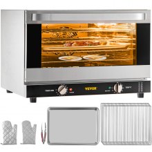 VEVOR Commercial Convection Oven, 47L/43Qt, Half-Size Conventional Oven Countertop, 1600W 4-Tier Toaster w/Front Glass Door, Electric Baking Oven w/Trays Wire Racks Clip Gloves, 220V, ETL Listed
