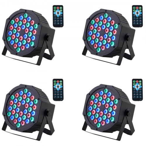 

VEVOR Stage Lights, 4-Pack RGB Party Lights, 36 LED Colorful Lights Indoor, 7 Working Modes Sound Activated with Remote Control, Red, Green, Blue Light for Club Disco Party Wedding Birthday Christmas