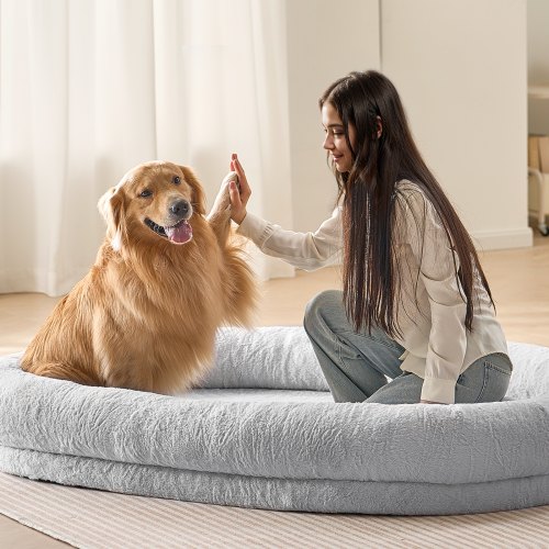 

VEVOR Human Dog Bed 72x48x10in Large Human Size Dog Bed Washable Faux Rabbit Fur