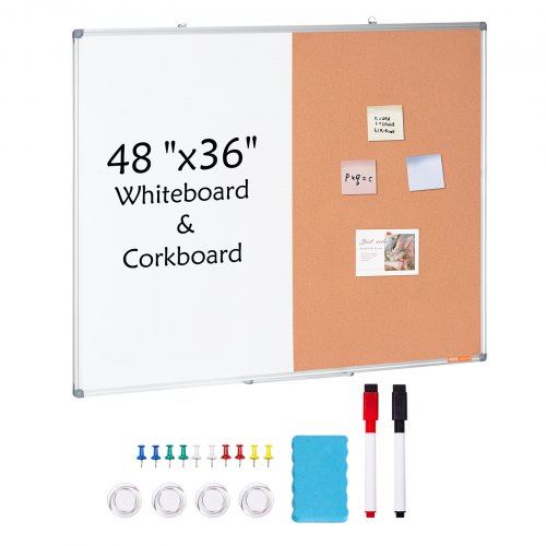 

VEVOR 48"x 36" Whiteboard & Cork Board Combo with Aluminum Frame Bulletin Board for School Home