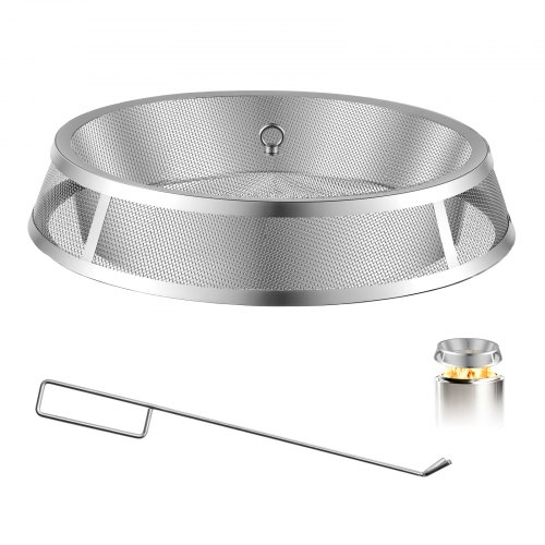 VEVOR Fire Pit Spark Screen, 19 inch Mesh Cover Lid, SUS304 Stainless Steel, for Outdoor, Patio, Backyard, Camping, Party, with Handles & Poker, High Temperature Tolerant, Help Block Sparks, Silver