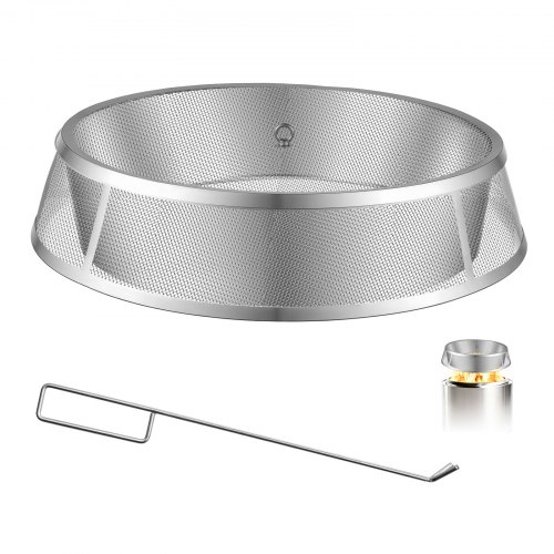 VEVOR Fire Pit Spark Screen, 26 inch Mesh Cover Lid, SUS304 Stainless Steel, for Outdoor, Patio, Backyard, Camping, Party, with Handles & Poker, High Temperature Tolerant, Help Block Sparks, Silver