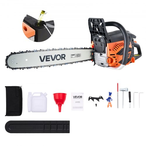

VEVOR 62 cc Gas Chainsaw, 20 inch Gas Powered Chainsaw, 3.8 HP Power Chain Saw with Non-Slip Handle, Gas-Powered Chainsaws with Dual Fuel Tanks, For Wood Cutting, Tree Trimming, and Land Clearing