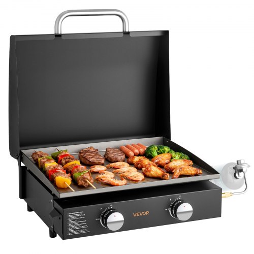 

VEVOR Gas Griddle, 2 Burner Tabletop Griddle, 22 inch Portable Griddles Propane with Lid, Oil Drain Hole & Oil Collection Tray, 2 x 11000BTU Camping Flat Top Grill for Outdoor Cooking, Tailgating