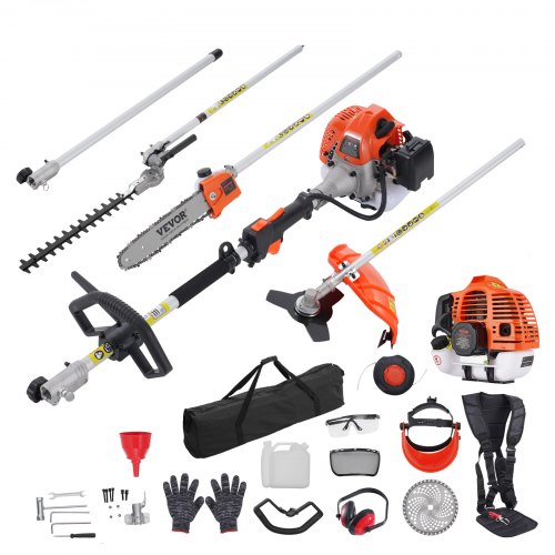 

VEVOR 52CC 6-in-1 Multi-Functional Trimming Tools, Gas Hedge Trimmer, Weed Eater, String Trimmer, Brush Cutter, Edger, Pole Saw Chainsaw Pruner with Extension Pole