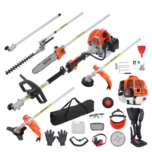 

VEVOR 52CC 6-in-1 Multi-Functional Trimming Tools, Gas Hedge Trimmer, Weed Eater, String Trimmer, Brush Cutter, Edger, Pole Saw Chainsaw Pruner with Extension Pole