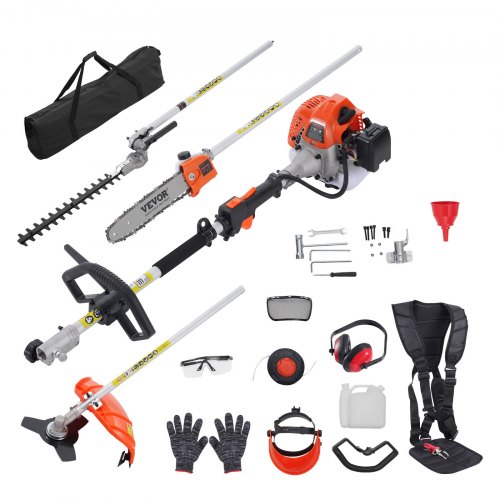 

VEVOR 26CC 5-in-1 Multi-Functional Trimming Tools, Gas Hedge Trimmer, Weed Eater, String Trimmer, Edger, Pole Saw Chainsaw Pruner with Extension Pole