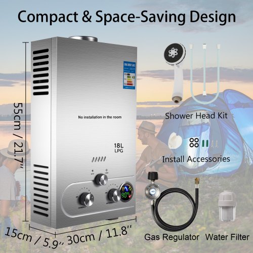 A New Propane Gas Tankless Water Heater Outdoor 4.8 GPM 18 L/min with Shower Kit 