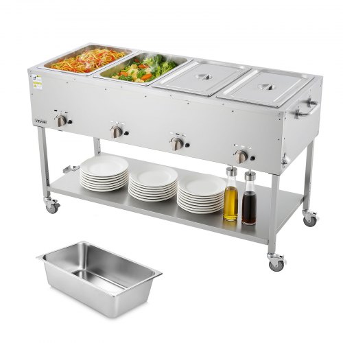 4-Pan Commercial Propane Steam Table Food Warmer with 4 Temp Control Knobs