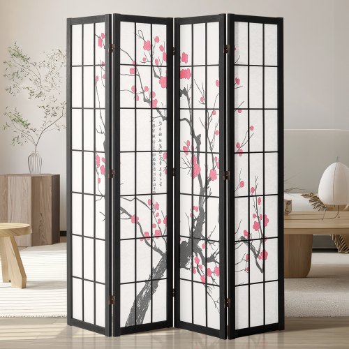 

VEVOR Room Divider Japanese Room Screen Divider 4 Panel for Room Separation